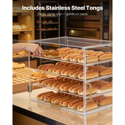 Βιτρίνα αρτοποιίας VEVOR, 4-επίπεδη επαγγελματική βιτρίνα ζαχαροπλαστικής για τον πάγκο εργασίας, διαφανές ακρυλικό κουτί ψωμιού για την κουζίνα, ντουλάπι κέικ για πάρτι με μαγνητική πίσω πόρτα για μπισκότα και επιδόρπιο ντόνατ, 530x435x415 mm