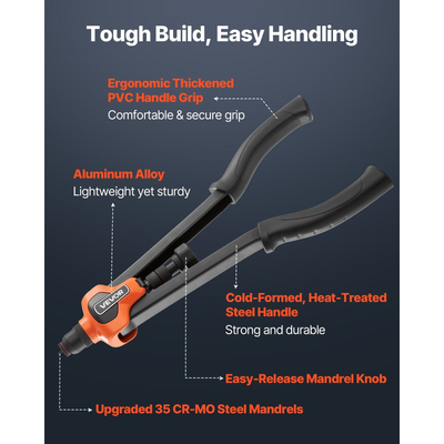 Κιτ εργαλείων παξιμαδιών πριτσινιού VEVOR, Κιτ εργαλείων παξιμαδιών πριτσινιού 420 mm, με 13 άξονες και 130 παξιμάδια, Μετρικό και SAE μέγεθος M3, M4, M5, M6, M8, M10, M12, 1/2-13, 8-32, 10-24, 1/4-20, 5/16-18, 3/8-16 UNC, θήκη μεταφοράς