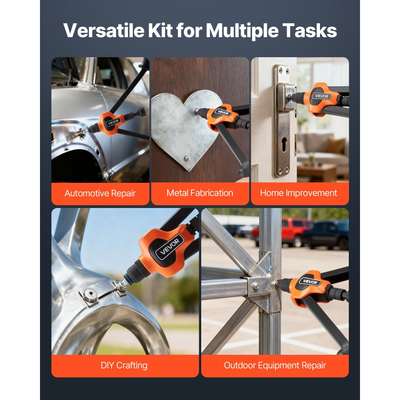 Κιτ εργαλείων παξιμαδιών πριτσινιού VEVOR, Κιτ εργαλείων παξιμαδιών πριτσινιού 420 mm, με 13 άξονες και 130 παξιμάδια, Μετρικό και SAE μέγεθος M3, M4, M5, M6, M8, M10, M12, 1/2-13, 8-32, 10-24, 1/4-20, 5/16-18, 3/8-16 UNC, θήκη μεταφοράς