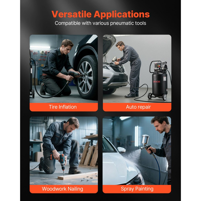 Αεροσυμπιεστής VEVOR 50L, 1,5 kW 113L/min στα 6,2 Bar, Μέγιστη πίεση 8 Bar, Δεξαμενή αεροσυμπιεστή χωρίς λάδι, Φορητός σε τροχούς για επισκευή αυτοκινήτων, φούσκωμα ελαστικών, βαφή με ψεκασμό, καρφώματα ξυλουργικών εργασιών