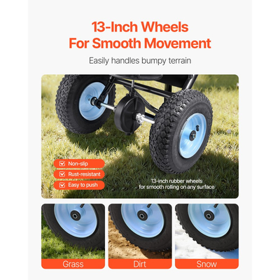 Διασκορπιστής γκαζόν VEVOR, Χωρητικότητα 100 λίβρες, Διασκορπιστής ώθησης με πεζό αμάξι, Πλάτος διασποράς 0-9,8 πόδια, Πνευματικά ελαστικά παντός εδάφους 13 ιντσών, Διασκορπιστές λιπασμάτων με σχάρα χοάνης, για λιώσιμο αλατιού σπόρων