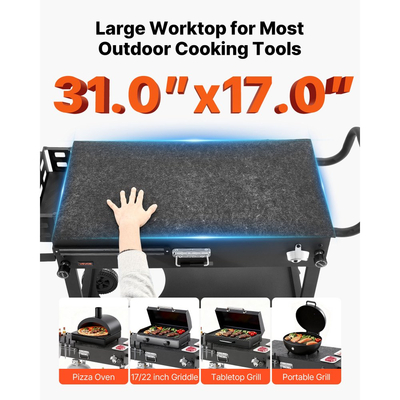 Καρότσι ψησίματος εξωτερικού χώρου VEVOR, τραπέζι ψησίματος 787 x 432 mm, πτυσσόμενο τραπέζι μαγειρέματος εξωτερικού χώρου με θήκη για χαρτομάντιλα, ρόδες, μαγνητική βάση εργαλείων, τραπέζια προετοιμασίας μπάρμπεκιου για πικνίκ, κουζίνα, αυλή