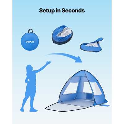 Σκηνή παραλίας VEVOR, στέγαστρο ηλίου για 2 άτομα, προστασία UPF 50+, φορητή τέντα ηλίου με τσάντα μεταφοράς και τσέπες για άμμο, ελαφριά και εύκολη εγκατάσταση ομπρέλα παραλίας για κάμπινγκ, ψάρεμα, υπαίθριο πικνίκ