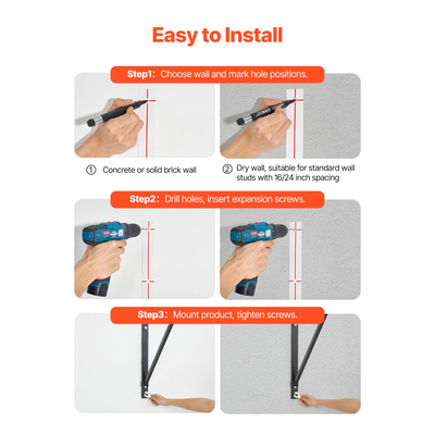 Μπάρα έλξης VEVOR, Πλάτος 50 ιντσών για τοποθέτηση σε τοίχο, Ρυθμιζόμενο βάθος 22" ή 30" από τον τοίχο, Βαρέως τύπου ατσάλινες μπάρες γυμναστικής άνω μέρους σώματος, Σταθμός προπόνησης με δυνατότητα ανύψωσης του πηγουνιού, χωρητικότητας 440 λίβρες, για γυμναστήριο στο σπίτι