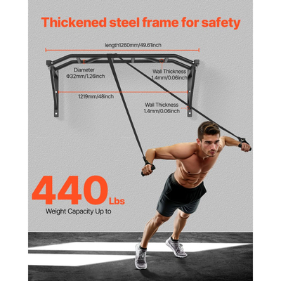 Μπάρα έλξης VEVOR, πολλαπλές λαβές για τοποθέτηση σε τοίχο, πολυλειτουργικός σταθμός εκγύμνασης με πηγούνι πλάτους 50 ιντσών, βαριές ατσάλινες μπάρες εκγύμνασης άνω μέρους σώματος με κρεμάστρες, χωρητικότητα βάρους 440 λίβρες, για γυμναστήριο στο σπίτι