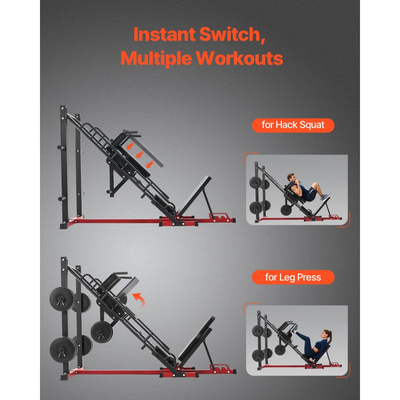 Μηχανή καθισμάτων VEVOR Leg Press Hack, Ρυθμιζόμενος συνδυασμός πιέσεων ποδιών με γραμμικό ρουλεμάν και αποθήκευση βάρους, Ειδικό για γυμναστική στο σπίτι, Εξοπλισμός άσκησης ποδιών για τετρακέφαλους, οπίσθιους μηριαίους, γλουτούς, γάμπες