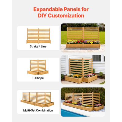 Ξύλινος φράχτης απορρήτου VEVOR, φράχτης κλιματιστικού 914 x 1143 mm, 2 πάνελ με σχάρες από μασίφ ξύλο εξωτερικού χώρου με 2 γλάστρες, μεταλλικοί πάσσαλοι, φράχτες απορριμμάτων κατάλληλοι για κήπο, πισίνα