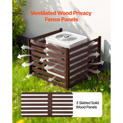Ξύλινος φράχτης απορρήτου VEVOR, φράχτης κλιματιστικού 1230 x 945 mm, 3 πάνελ μασίφ ξύλινο πλέγμα εξωτερικού χώρου με μεταλλικούς πασσάλους, ατσάλινο πλαίσιο, φράχτες απορριμμάτων κατάλληλοι για κήπο, πισίνα