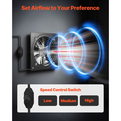 Ανεμιστήρας εξάτμισης VEVOR 25,4 cm, Επιτοίχιος ανεμιστήρας εξαερισμού υψηλής ταχύτητας 988 CFM με έλεγχο ταχύτητας, χαμηλή κατανάλωση, φορητός απορροφητήρας εξαερισμού για σοφίτα, γκαράζ, υπόγειο, εργαστήριο, κουζίνα, κοτέτσι, μαύρο