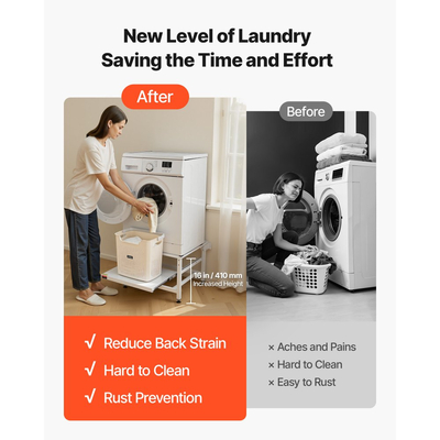 Βάση πλυντηρίου VEVOR, ύψος 410 mm, βάσεις πλυντηρίου και στεγνωτηρίου με συρόμενο δίσκο, χωρητικότητα βάρους 318 kg, αντιολισθητικά πόδια, βαριά ατσάλινη βάση πλυντηρίου ρούχων γενικής χρήσης, λευκό
