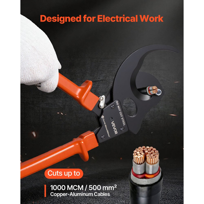 Κόφτης καλωδίων με καστάνια VEVOR, λεπίδες από ελατήριο χάλυβα με λαβές με επίστρωση PVC, κουμπί γρήγορης απελευθέρωσης, κόφτης καλωδίων με καστάνια βαρέως τύπου για κοπή καλωδίων χαλκού και αλουμινίου έως 1000 MCM / 500 mm²