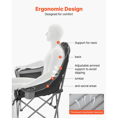 VEVOR Υπερμεγέθεις Καρέκλες Κάμπινγκ, Βαρέως Τύπου 204 kg, Φορητές Πτυσσόμενες Καρέκλες Κάμπινγκ με Επενδυμένη Επένδυση και Διπλές Θήκες για Ποτήρια & Θήκες για Ποτήρια Κρασιού, Τσάντα Μεταφοράς για Υπαίθριες Χρήσης, Ψάρεμα, Μαύρο & Γκρι, 1 Πακέτο