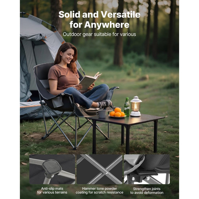 VEVOR Υπερμεγέθεις Καρέκλες Κάμπινγκ, Βαρέως Τύπου 204 kg, Φορητές Πτυσσόμενες Καρέκλες Κάμπινγκ με Επενδυμένη Επένδυση και Διπλές Θήκες για Ποτήρια & Θήκες για Ποτήρια Κρασιού, Τσάντα Μεταφοράς για Υπαίθριες Χρήσης, Ψάρεμα, Μαύρο & Γκρι, 1 Πακέτο