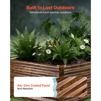 Γαλβανισμένο υπερυψωμένο παρτέρι VEVOR, 240 x 120 x 62 cm, Ορθογώνιο μεταλλικό κουτί γλάστρας εξωτερικού χώρου, Υπερυψωμένο κουτί φύτευσης χωρίς πάτο με γάντια, Alu-Zinc, για καλλιέργεια λουλουδιών και λαχανικών, βαθύ ξύλο