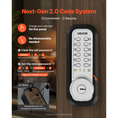 Μηχανική κλειδαριά εισόδου χωρίς κλειδί VEVOR, αναβάθμιση κωδικού 2.0, κωδικός 4-7 ψηφίων, μηχανικό πληκτρολόγιο με συνδυασμό κουμπιών μονής όψης, αυτόματο κλείδωμα, για πύλες κήπου, εσωτερικού ή εξωτερικού χώρου, ασημί