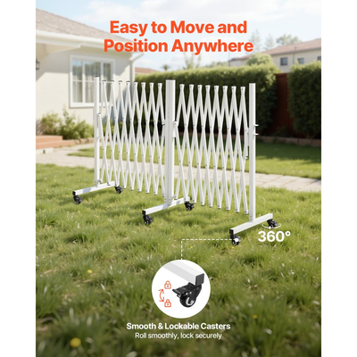 Διπλά επεκτάσιμα οδοφράγματα VEVOR, επεκτάσιμο φράγμα ασφαλείας 5,48 m, περιστρεφόμενο κινητό οδοφράγμα 0-180° με ροδάκια κλειδώματος, φορητή πτυσσόμενη πύλη ασφαλείας για κλιμακοστάσιο κήπου και βεράντας