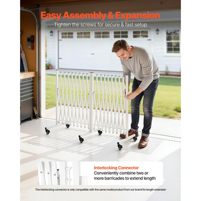 Διπλά επεκτάσιμα οδοφράγματα VEVOR, επεκτάσιμο φράγμα ασφαλείας 5,48 m, περιστρεφόμενο κινητό οδοφράγμα 0-180° με ροδάκια κλειδώματος, φορητή πτυσσόμενη πύλη ασφαλείας για κλιμακοστάσιο κήπου και βεράντας