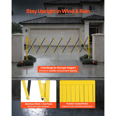 Βιομηχανικό επεκτάσιμο οδοφράγμα VEVOR, επεκτάσιμο φράγμα ασφαλείας 3,82 μ., εύκαμπτο κινητό οδοφράγμα με τροχούς κλειδώματος, φορητός πτυσσόμενος φράκτης ασφαλείας για ασανσέρ αποθήκης δρόμου