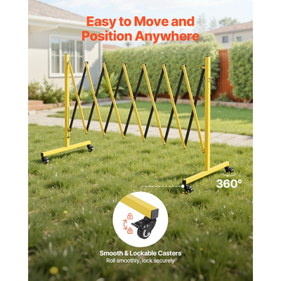 Βιομηχανικό επεκτάσιμο οδοφράγμα VEVOR, επεκτάσιμο φράγμα ασφαλείας 3,82 μ., εύκαμπτο κινητό οδοφράγμα με τροχούς κλειδώματος, φορητός πτυσσόμενος φράκτης ασφαλείας για ασανσέρ αποθήκης δρόμου