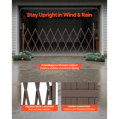 Επεκτάσιμο οδοφράγμα VEVOR, επεκτάσιμο στηθαίο ασφαλείας 3,07 μ., εύκαμπτο κινητό οδοφράγμα με ροδάκια κλειδώματος, φορητή πτυσσόμενη μεταλλική περίφραξη ασφαλείας για σκάλα κήπου και βεράντας