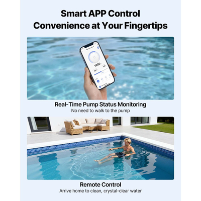 Αντλία πισίνας μεταβλητής ταχύτητας VEVOR, 1650W, AC 220-240V, 33.000 L/H, Εντός/Πάνω Αντλία Πισίνας με Καλάθι Φίλτρου, Ισχυρή Αυτόματη Αναρρόφηση, Προγραμματιζόμενος Χρονοδιακόπτης, για Εντός και Υπέργειες Πισίνες