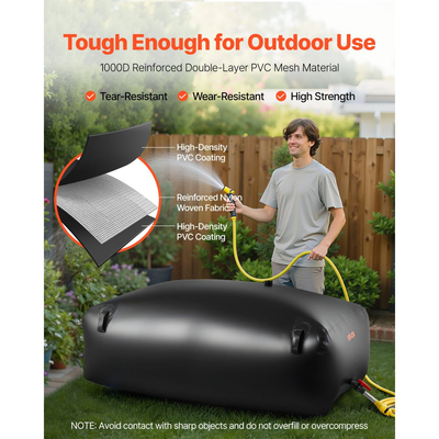 Κύστη αποθήκευσης νερού VEVOR, φορητή και πτυσσόμενη τσάντα αποθήκευσης νερού 1000L, ανθεκτική στη φθορά τσάντα μαλακού νερού από PVC 1000D, στεγανά δοχεία δεξαμενών κάμπινγκ για άρδευση κήπου, χρήση έκτακτης ανάγκης για τροχόσπιτα, μαύρο