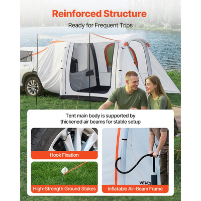 Φουσκωτή σκηνή SUV VEVOR με τέντα, σκηνή SUV 2,44 x 2,04m 3 εποχών με αεριζόμενες πόρτες και παράθυρο με πλέγμα, αδιάβροχες σκηνές αυτοκινήτου PU2000mm για υπαίθρια κατασκήνωση - Συμπεριλαμβάνεται αντλία αέρα