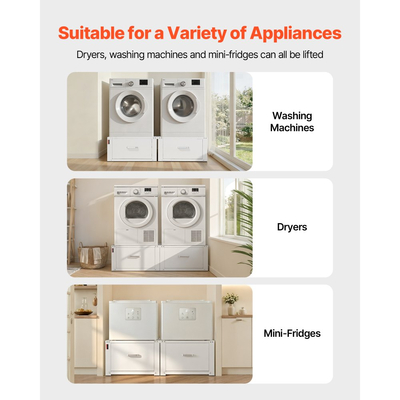 Βάση πλυντηρίου VEVOR, ύψος 290 mm, βάσεις πλυντηρίου και στεγνωτηρίου με συρτάρι, χωρητικότητα βάρους 150 kg, αντιολισθητικά πόδια, βαριά ατσάλινη βάση πλυντηρίου ρούχων γενικής χρήσης, λευκό, τεμάχιο 2 τεμαχίων