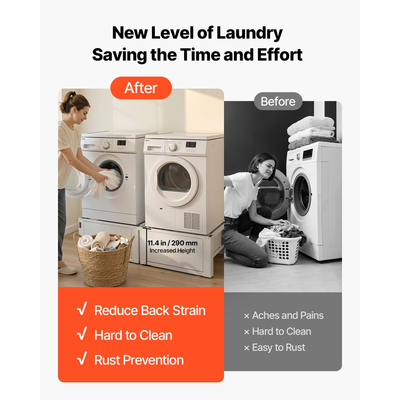Βάση πλυντηρίου VEVOR, ύψος 290 mm, βάσεις πλυντηρίου και στεγνωτηρίου με συρτάρι, χωρητικότητα βάρους 150 kg, αντιολισθητικά πόδια, βαριά ατσάλινη βάση πλυντηρίου ρούχων γενικής χρήσης, λευκό, τεμάχιο 2 τεμαχίων
