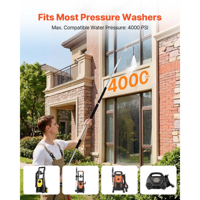 Τηλεσκοπική ράβδος πλύσης υψηλής πίεσης VEVOR 2,74 m, 3 τμημάτων με ράβδους επέκτασης πλύσης υψηλής πίεσης, 7 ακροφύσια, προσαρμογέας σωλήνα, ιμάντας στήριξης, τσάντα αποθήκευσης, τηλεσκοπικός καθαριστής υδρορροών 4000 PSI για υψηλό βαθμό καθαρισμού