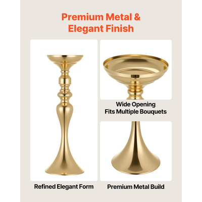 Βάζο λουλουδιών γάμου VEVOR 16 τεμαχίων, κεντρικά διακοσμητικά τραπεζιού λουλουδιών ύψους 38 cm, κρυστάλλινα βάζα δεξιώσεων εύκολης εγκατάστασης, ηλεκτρολυτικά επιμεταλλωμένη ευέλικτη βάση για πάρτι, διακόσμηση σπιτιού, δεξίωση, χρυσό