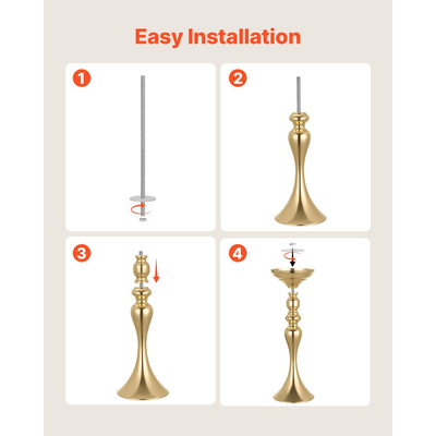 Βάζο λουλουδιών γάμου VEVOR 16 τεμαχίων, κεντρικά διακοσμητικά τραπεζιού λουλουδιών ύψους 38 cm, κρυστάλλινα βάζα δεξιώσεων εύκολης εγκατάστασης, ηλεκτρολυτικά επιμεταλλωμένη ευέλικτη βάση για πάρτι, διακόσμηση σπιτιού, δεξίωση, χρυσό