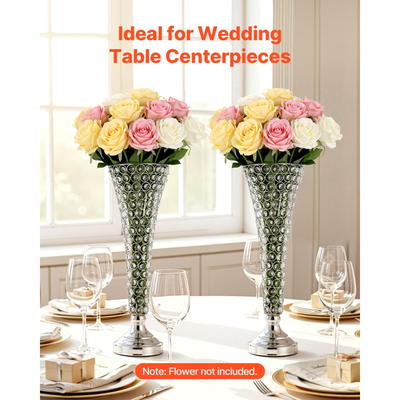 VEVOR 4 τεμάχια κρυστάλλινο βάζο γάμου με λουλούδια, κεντρικά διακοσμητικά τραπεζιού λουλουδιών ύψους 51 cm, κρυστάλλινα κυλινδρικά βάζα δεξιώσεων εύκολης εγκατάστασης, ευέλικτη βάση για διακόσμηση σπιτιού για πάρτι και εκδηλώσεις, ασημί