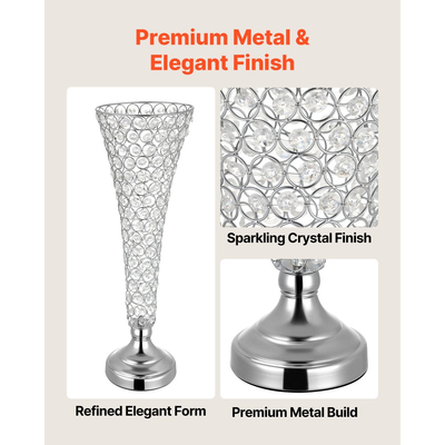 VEVOR 4 τεμάχια κρυστάλλινο βάζο γάμου με λουλούδια, κεντρικά διακοσμητικά τραπεζιού λουλουδιών ύψους 51 cm, κρυστάλλινα κυλινδρικά βάζα δεξιώσεων εύκολης εγκατάστασης, ευέλικτη βάση για διακόσμηση σπιτιού για πάρτι και εκδηλώσεις, ασημί