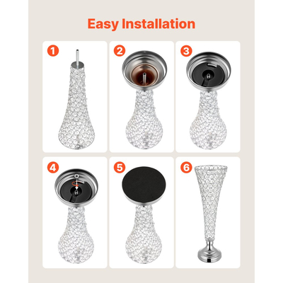 VEVOR 4 τεμάχια κρυστάλλινο βάζο γάμου με λουλούδια, κεντρικά διακοσμητικά τραπεζιού λουλουδιών ύψους 51 cm, κρυστάλλινα κυλινδρικά βάζα δεξιώσεων εύκολης εγκατάστασης, ευέλικτη βάση για διακόσμηση σπιτιού για πάρτι και εκδηλώσεις, ασημί