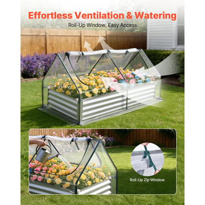 VEVOR Υπερυψωμένο Παρτέρι Κήπου με Κάλυμμα, 1800 x 900 x 300 mm, Ορθογώνιο Γαλβανισμένο Μεταλλικό Κουτί Γλάστρας Εξωτερικού Χώρου, με Κάλυμμα Θερμοκηπίου PE & Γάντια, Ανθεκτικό στη Σκουριά Alu-Zinc, για Καλλιέργεια Λουλουδιών και Λαχανικών, Ασημί