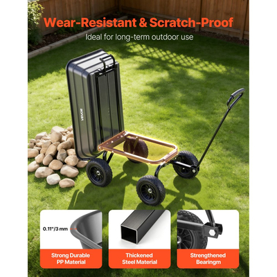 Καρότσι απορριμμάτων κήπου VEVOR, καρότσι πολυαιθυλενίου 272 kg, καρότσια κήπου, καρότσι απορριμμάτων με μηχανισμό γρήγορης απορριμματοσυλλογής 90°, περιστρεφόμενους τροχούς 180°, εύκαμπτα περιστρεφόμενα ρουλεμάν 270°, καρότσι κήπου για φυτά, έδαφος, καλλιέργειες