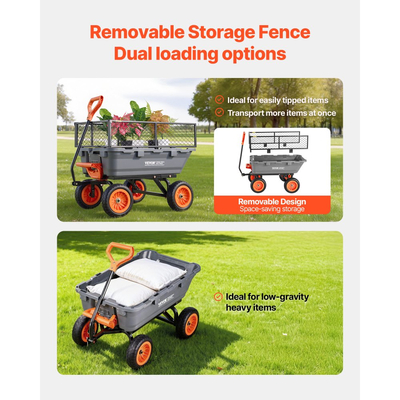 Καρότσι απορριμμάτων κήπου VEVOR, καρότσι πολυαιθυλενίου 362 kg, καρότσια κήπου, καρότσι απορριμμάτων με φράχτη αποθήκευσης, μηχανισμός γρήγορης απορριμματοσυλλογής 90°, περιστρεφόμενοι τροχοί 180°, περιστρεφόμενη λαβή 90°, καρότσι κηπουρικής για φυτά, χώμα, καλλιέργειες