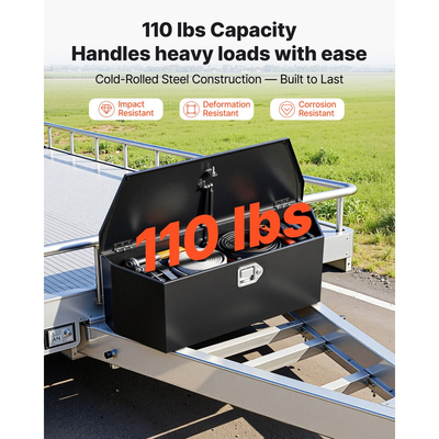Κουτί με γλώσσα ρυμούλκησης VEVOR, Εργαλειοθήκη με γλώσσα ρυμούλκησης από χάλυβα 914 x 314 x 305 mm, Οργανωτής αποθήκευσης βαρέως τύπου με κλειδαριά και κλειδιά, Εργαλειοθήκη για καρότσα φορτηγού, RV, SUV, εκτός δρόμου, μαύρο