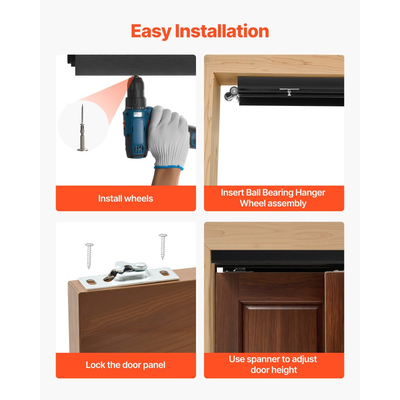 Κιτ εξαρτημάτων συρόμενης πόρτας παράκαμψης VEVOR, εξαρτήματα πόρτας παράκαμψης διπλής τροχιάς από κράμα αλουμινίου 1829 mm, ομαλή και αθόρυβη ολίσθηση, εύκολη εγκατάσταση, για σύστημα 2 πορτών πάχους 25 έως 45 mm, πλάτους 915 mm