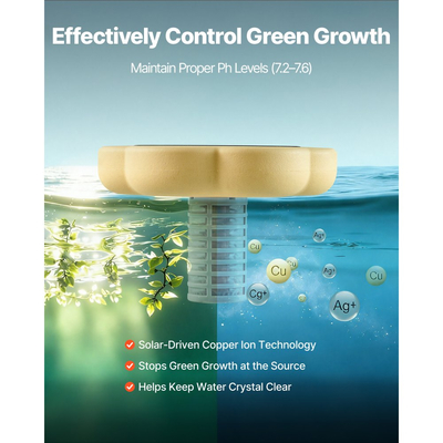 Ιονιστής πισίνας VEVOR Ηλιακός, Ιονιστής πισίνας Petal από χαλκό έως 170343 L, Πλωτό αυτόματο καθαριστικό νερού, νερό χωρίς χλώριο, με χάλκινη άνοδο, ελατήριο, βούρτσα και φίλτρο για πισίνες και σπα