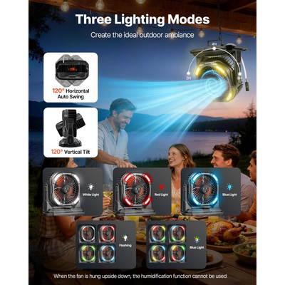 Ανεμιστήρας ψεκασμού VEVOR, Κινητήρας άνω των 2700RPM Mister Fan, Ανεμιστήρες ψύξης Mister με δεξαμενή νερού 9L, Μπαταρία 10000mAh, 4 ταχύτητες ανέμου και 5 λειτουργίες φωτισμού, Ανεμιστήρες ψύξης νερού για εσωτερικούς, εξωτερικούς χώρους, βεράντες