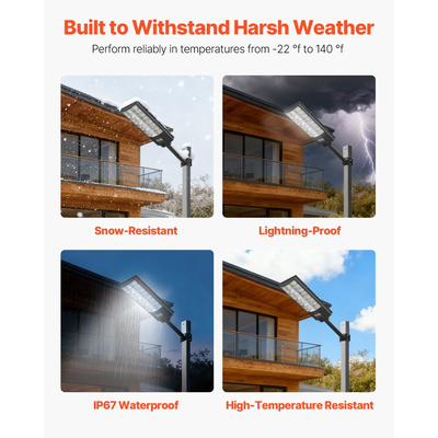 VEVOR 8000W Ηλιακά φώτα δρόμου εξωτερικού χώρου, 450000LM, Φώτα επαγγελματικού χώρου στάθμευσης από το σούρουπο έως την αυγή, Λαμπτήρας ασφαλείας LED πλημμύρας με αισθητήρα κίνησης, Αδιάβροχος εξωτερικός φωτισμός IP67, για αυλή, 2 τεμάχια
