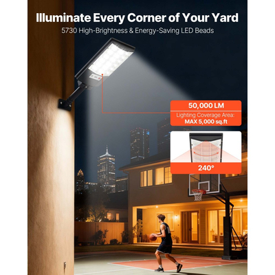 VEVOR Πακέτο 4 Ηλιακών Φώτων Δρόμου 500W Εξωτερικού Χώρου, 50000LM, Φώτα Εμπορικού Χώρου Στάθμευσης από το Λυκόφως έως την Αυγή, Λαμπτήρας Ασφαλείας LED Πλημμύρας με Αισθητήρα Κίνησης, Αδιάβροχος Εξωτερικός Φωτισμός IP65, για Αυλή Driveway