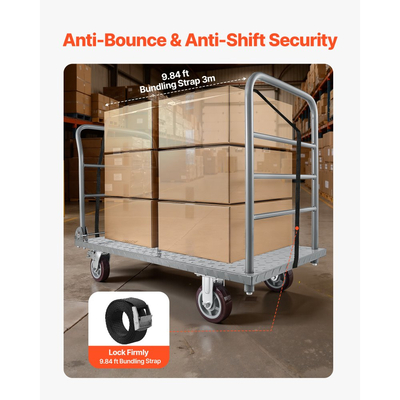 Φορτηγό πλατφόρμας VEVOR, χωρητικότητας 1202,02 kg, βαρέως τύπου καρότσι με αποσπώμενο προστατευτικό κιγκλίδωμα και περιστρεφόμενους τροχούς, πτυσσόμενο χειροκίνητο φορτηγό, για παντοπωλεία, γκαράζ, αποθήκη, 1220 x 610 x 920 mm