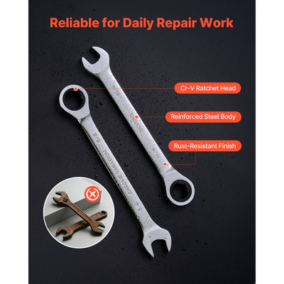 Σετ κλειδιών VEVOR, 16 τεμαχίων, μεγέθη SAE, 72 δόντια, σετ κλειδιών με καστάνια από χάλυβα Cr-V, με θήκη για ρολό, ανοιχτό άκρο, διαφανείς ετικέτες μεγέθους, για γενικές επισκευές σπιτιού και αυτοκινήτων, ασημί