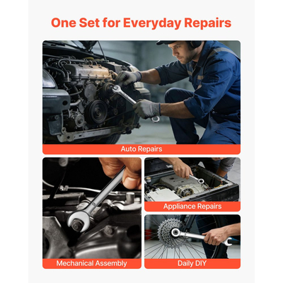 Σετ κλειδιών VEVOR, 42 τεμαχίων SAE και μετρικά, κλειδιά 12 άκρων με άκρο σε κουτί και ανοιχτό άκρο υπό γωνία 15° με θήκη τύλιξης, από ανθρακούχο χάλυβα, για γενικές επισκευές σπιτιού και αυτοκινήτων