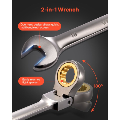 Σετ κλειδιών καστάνιας VEVOR Flex-Head, 24 τεμαχίων SAE και μετρικό, 72 δόντια, σετ κλειδιών συνδυασμού με καστάνια από χάλυβα Cr-V με θήκη αποθήκευσης, για γενική οικιακή χρήση, επισκευές αυτοκινήτων, γκρι νίκελ