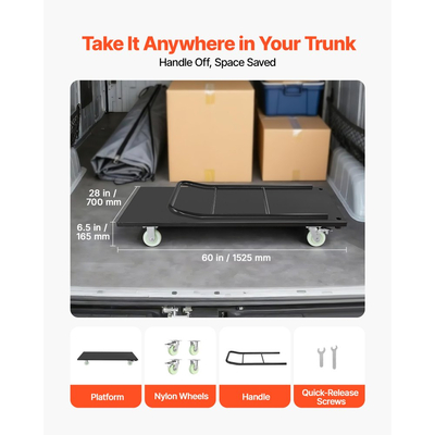 Φορτηγό πλατφόρμας βαρέως τύπου VEVOR, χωρητικότητας 907,18 kg, βιομηχανικό χαλύβδινο καρότσι με περιστρεφόμενους τροχούς και λαβή, καρότσι πλατφόρμας με χειροκίνητη ώθηση, εύκολη αποθήκευση, για μετακίνηση αποσκευών, 1525 x 700 x 1090 mm