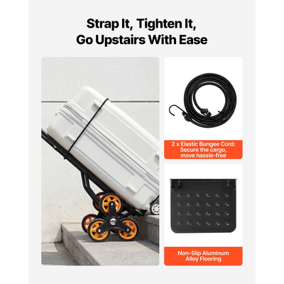 Καρότσι αναρρίχησης σκαλοπατιών VEVOR, χωρητικότητα αναρρίχησης σκαλοπατιών 150 kg, πτυσσόμενο καρότσι βαρέως τύπου με τηλεσκοπική λαβή, 6 ρόδες και 2 κορδόνια ελαστικού, καρότσι αναρρίχησης σκαλοπατιών για το σπίτι, είδη παντοπωλείου, αποθήκη